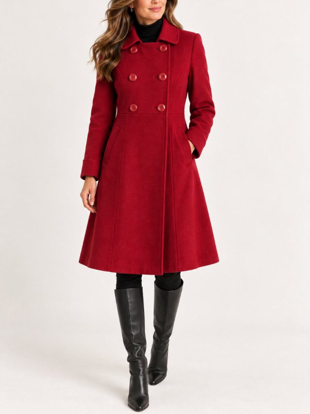 Chadwick's Red Wool Blend Fit & Flare Coat Double Breasted | Size 8